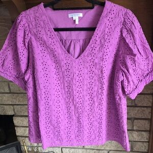 Draper James Magenta Eyelet V-Neck Blouse